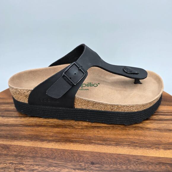 Papillio Birkenstock Gizeh Platform Sandals Womens 6 37 Black Vegan T Strap - Picture 1 of 8